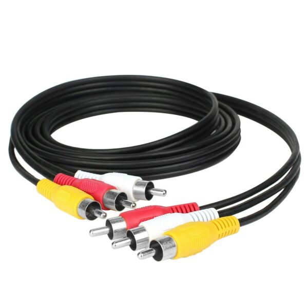 Triple 3 x Phono Cable Audio Composite Video Nickel RCA Lead Red White Yellow