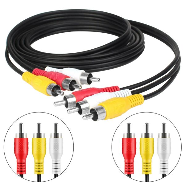Triple 3 x Phono Cable Audio Composite Video Nickel RCA Lead Red White Yellow